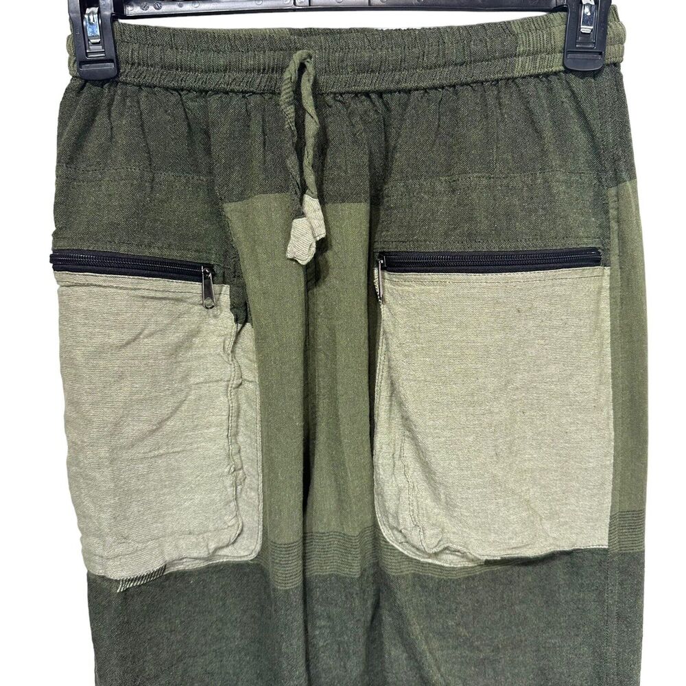 nepal cotton drawstring pants zip pockets yoga festival patchwork - Picture 2 of 5